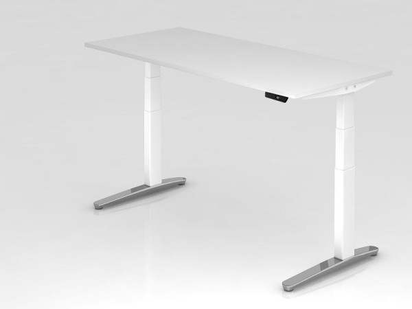 Hammerbacher Sitz-Steh-Schreibtisch elektrisch 180x80cm Weiß/Weiß, poliert, Rechteckform, VXBHM19/W/WC