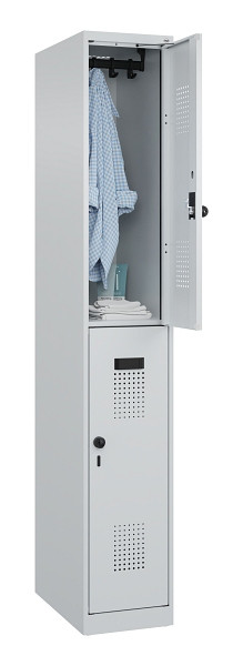C+P Doppelstöckiger Spind Evolo PLUS, 2 Fächer, 1850x300x500mm, 7035/7035, Drehriegel, 049300-10 S10013