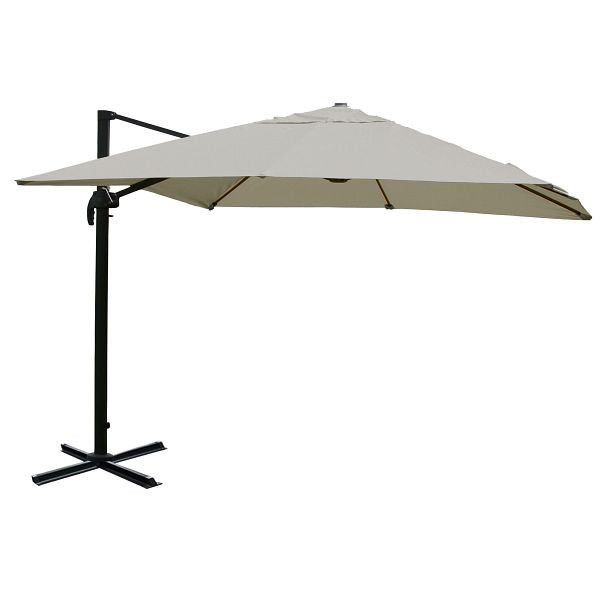 Mendler Gastronomie-Ampelschirm HWC-A96, Sonnenschirm, 3x3m (Ø4,24m) Polyester/Alu 23kg, creme-grau ohne Ständer, 76867