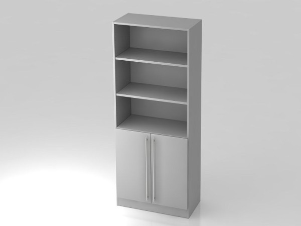 Hammerbacher Schrank 5OH, 2 Türen unten Sockelblende, Relinggriff Grau/Grau, 80x42x200,4 cm (BxTxH), V7700/5/5/RE