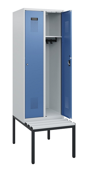 C+P Spind Evolo PLUS, 2 Abteile, 1950x600x815mm, 7035/5023, Zylinderschloss, Material Sitzfläche Kunststoff, Sitzbank, 0490505-20 S10089