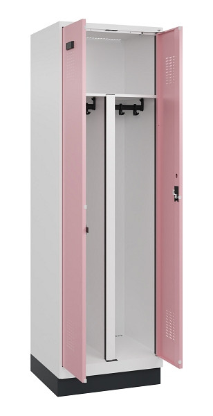 C+P PSA Schwarz-Weiß-Spind Evolo PLUS, mit Sockel, 2 Abteile, 1950x600x500mm, 90, Frontfarbe RAL 3015 Hellrosa, Zylinderschloss, 049022-20P S10045