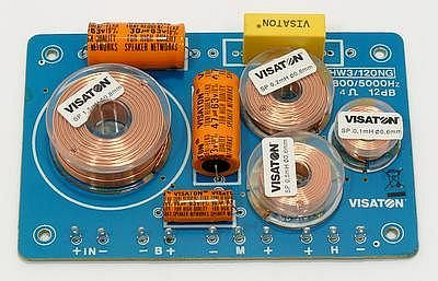Visaton Frequenzweiche aus hochwertigen Kupferspulen, MKT-Folienkondensatoren sowie verlustarmen Tonfrequenz-Elkos HW 3/120 NG - 4 Ohm, 5411