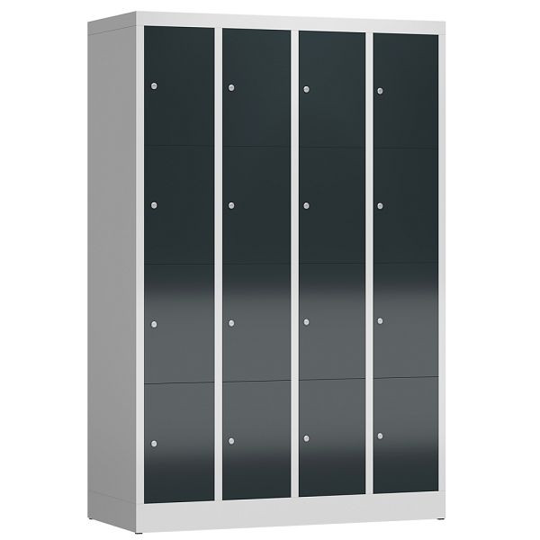 Lüllmann ClassiX Schließfachschrank, 4 Abteile à 4 Fächer, 1800 x 1185 x 500 mm, lichtgrau/anthrazitgrau, X-520448