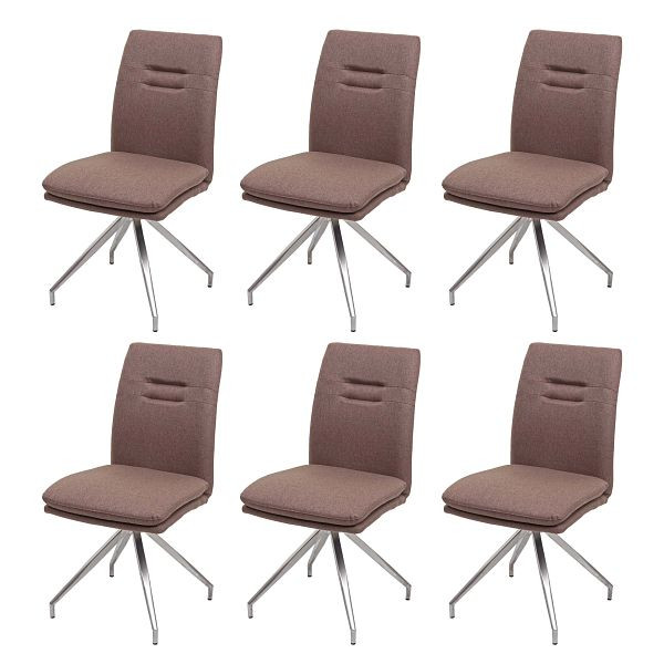 Mendler 6er-Set Esszimmerstuhl HWC-H70, Küchenstuhl Lehnstuhl Stuhl, Stoff/Textil Edelstahl gebürstet, braun, 3x73922