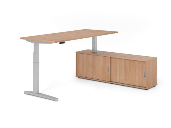 Hammerbacher Schreibtisch XBHM19, 180x80cm, Platte: Nussbaum, 25mm dick, C-Fuß Gestell Silber, Höhe: 65 - 129 cm, Ahorn, SB/N/S/N/N, VXBHM19SB/N/S/N/N