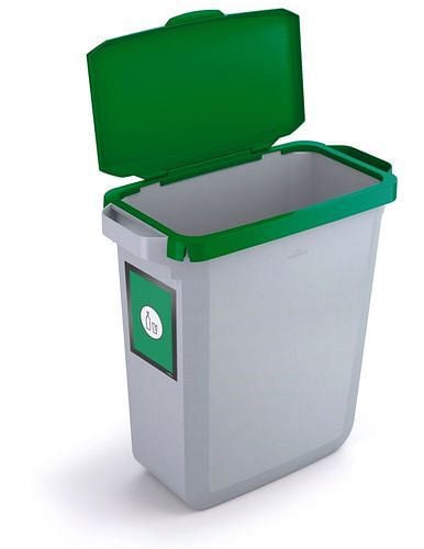 VAR Wertstoffsammler aus Polyethylen (PE), 60 Liter, grau, grüner Klappdeckel, mit Info-Rahmen, 311653
