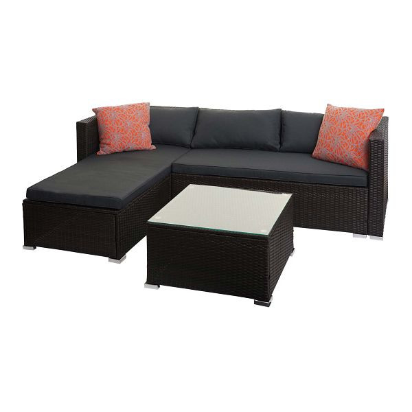 Mendler Poly-Rattan Garnitur HWC-F57, Balkon-/Garten-/Lounge-Set Sofa Sitzgruppe, braun, Kissen dunkelgrau mit Deko-Kissen, 76129+76130+2x51880