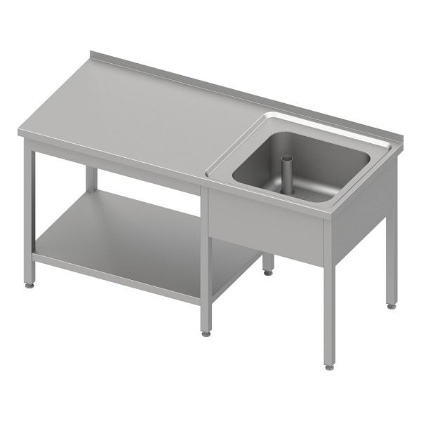 Stalgast Cheftisch mit Grundboden unter der Arbeitsfläche, mit einem Becken rechts 1500x600x850 mm, mit Aufkantung, verschweißt, VST15625RA