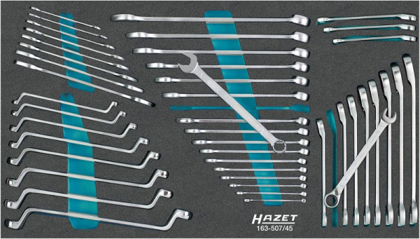 Hazet Schraubenschlüssel Satz, Außen-Doppel-Sechskant-Tractionsprofil, Außen-Sechskant Profil, 6 x 7 - 21 x 22, 6 - 24, Anzahl Werkzeuge: 45, 163-507/45