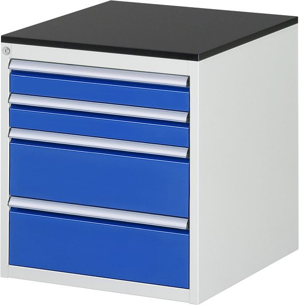 RAU Schubladenschrank Serie 7000, B580 x T650 x H640 mm, 4 x Schublade-Größe-L 2xH90, 2xH180 mm, Arbeitsplatte mit Melaminharzbeschichtung, 03-L3.1A-M.11