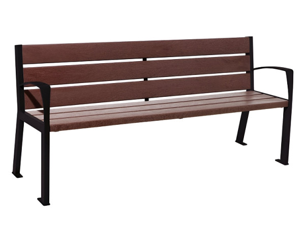 Procity Sitzbank Silaos® 6 Leisten, Mit Armlehne, Stahl & Recycling-Kunststoff, Braun/RAL 9005, 209614.9005