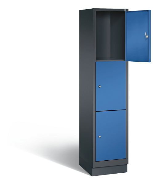 C+P Schließfachschrank Evolo, H1800xB420xT500mm, Farbe: Schwarzgrau / Enzianblau, 48020-123 S10059