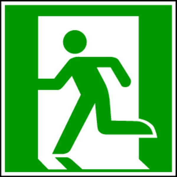 Schilder Klar Rettungszeichen Notausgang links DIN EN ISO 7010, 200x200x1.5 mm Kunststoff langnachleuchtend, 1590/92
