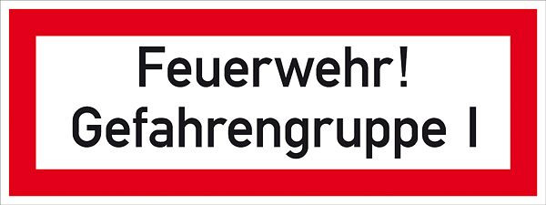 SafetyMarking Hinweisschild für die Feuerwehr, Feuerwehr! Gefahrengruppe I, BxH 29,7x10,5 cm, Aluminium, 11.2640