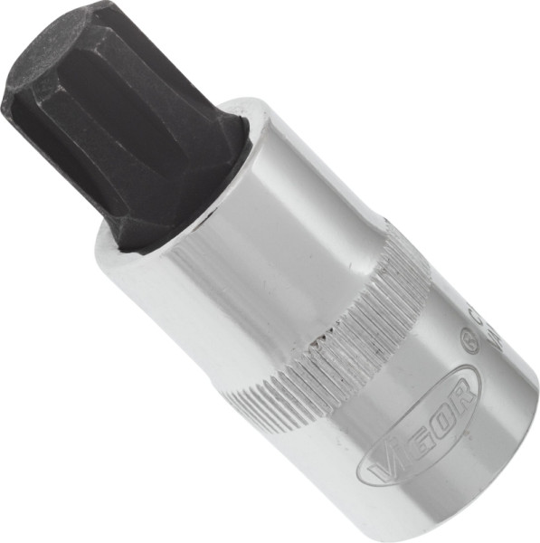 VIGOR RIBE Schraubendreher-Einsatz, Vierkant hohl 12,5 mm (1/2 Zoll), Innen Keilprofil Ribe-CV, M14, Länge: 55 mm, VE: 10 Stück, V2210