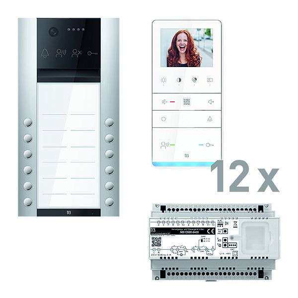 TCS Türkontrollsystem video: pack PRO 12WE Außenstation AVA 12T AP 12x Freisprecher IVW6511 Steuergerät, PVAF122/003