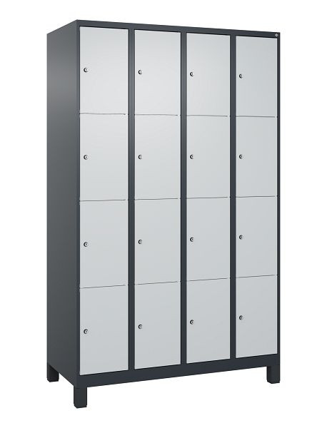 C+P Schließfachschrank Classic PLUS, Füße, 4 Abteile mit je 4 Fächern, 1950x1200x500mm, 7016/7035, 080010-404 S10013