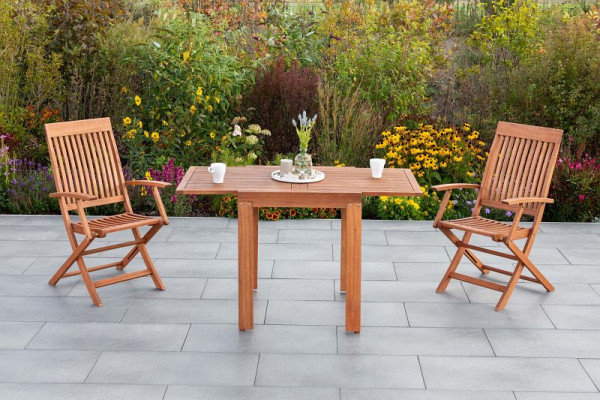 Merxx Comdoro Set 3-teilig, 2 Comodoro Klappsessel, 1 Balkonausziehtisch, 65 (130) x 70 cm, FSC Eukalyptus, 50020-011