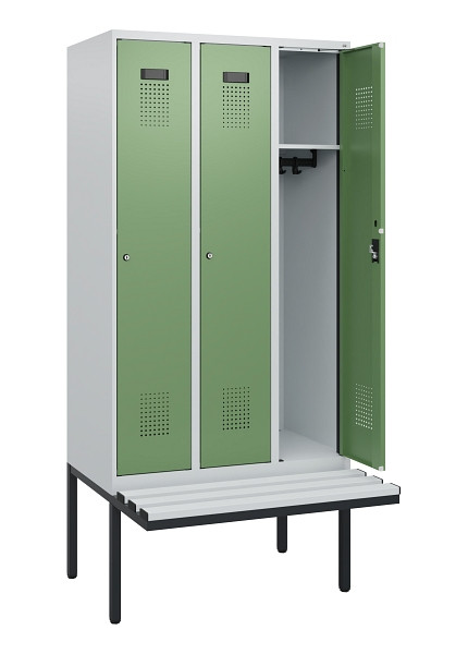 C+P Spind Evolo PLUS, 3 Abteile, 1950x900x815mm, 7035/6011, Zylinderschloss, Material Sitzfläche Kunststoff, 0490405-30 S10091