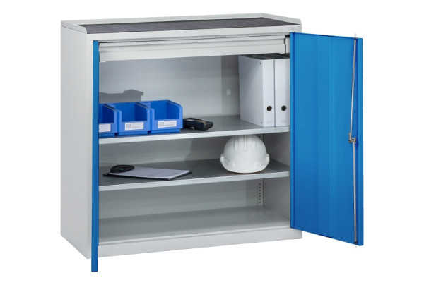 C+P Stahl-Flügeltürenschrank Serie 89, H1000xB100xT500mm, 7035/5012, 2 Türen, 88210-00 S10006