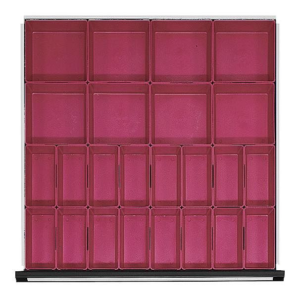 ANKE Werkbänke Kleinteilekästen; für Schublade 600 x 600 mm (BxT); für Fronthöhe 90 - 120 mm; 8 Stück á 150 x 150 mm + 16 Stück á 75 x 150 mm, 903.215
