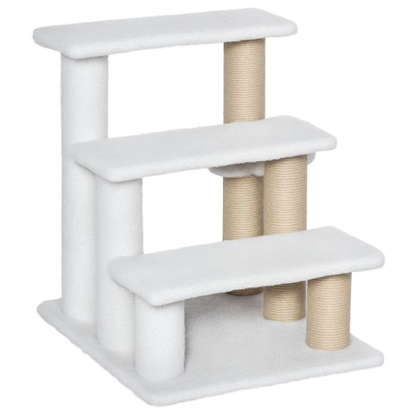 PawHut Katzentreppe 3-stufige Haustiertreppe mit Kratzsäulen Ball Hundetreppe Tiertreppe für Katzen bis 5 kg, D06-093V01