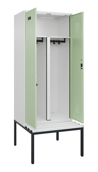 C+P PSA Doppel-Spind Evolo PLUS, Bank, 2 Abteile, 2120x800x815mm, 9016/6019, Zylinderschloss, Sitzfläche Kunststoff, Sitzbank, 0490527-22P S10099