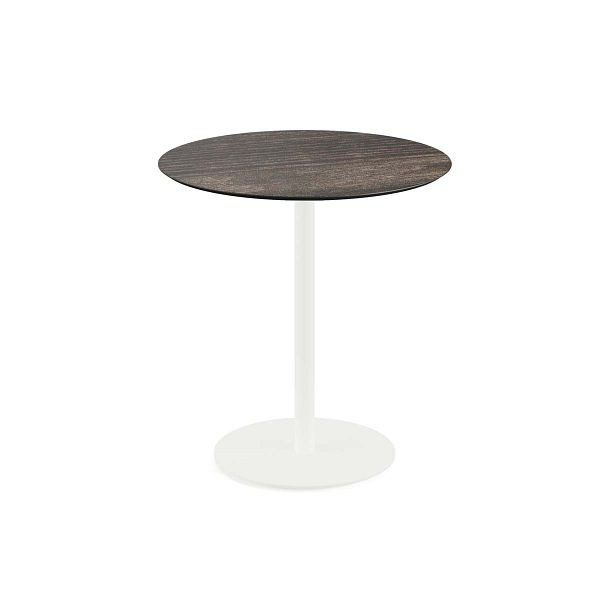 Feros Urban Terrassentisch Weiß gestell + Riverwashed Wood HPL Ø70 cm, 130021470