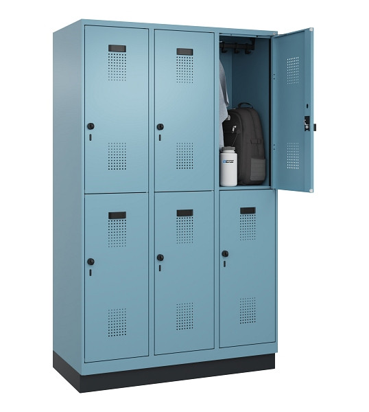 C+P Doppelstöckiger Spind Evolo PLUS, mit Sockel, 6 Fächer, 1950x1200x500mm, 001, Drehriegel, 049320-32 S10021