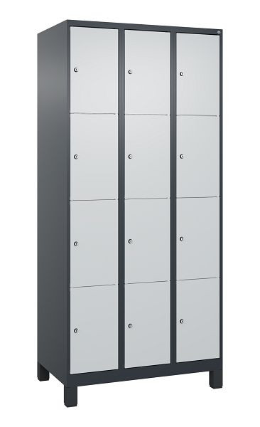 C+P Schließfachschrank Classic PLUS, Füße, 3 Abteile mit je 4 Fächern, 1950x900x500mm, 7016/7035, 080010-304 S10013