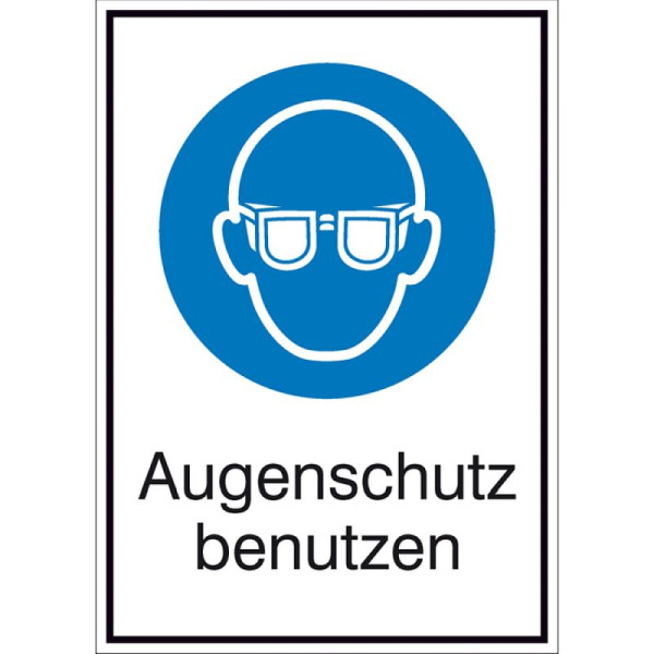 Stein HGS Kombischild mit Gebotszeichen und Zusatztext, Augenschutz benutzen, 131 x 185 mm / Folie, selbstklebend, 21.a7040