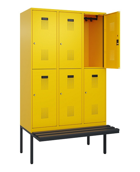 C+P Doppelstock-Spind Evolo PLUS, Bank, 6 Fächer, 2120x1200x815mm, 1023/1023, Zylinderschloss, Sitzfläche Kunststoff, 0493407-32 S10136