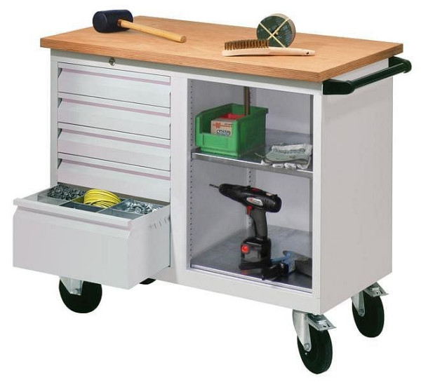 Pavoy Montagewagen 915/600/1090, Zylinderschloss, mit Schubladen und offenem Fach, 54541-109-002-910905
