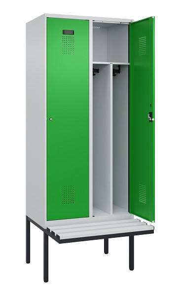 C+P Spind Evolo PLUS, 2 Abteile, 2120x800x815mm, 7035/6037, Haken 4, Zylinderschloss, Sitzfläche Kunststoff, Trennwand, 0490407-22F S10092