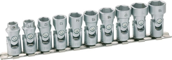 Hazet Sechskant Gelenk Steckschlüsseleinsatz Satz, Vierkant hohl 10 mm (3/8 Zoll), Außen-Sechskant-Tractionsprofil, 10 - 19, Anzahl Werkzeuge: 10, 880G/10H