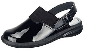 ABEBA Berufsschuhe Easy Clog Lack schwarz, OB, Fersenriemen feststehend, verstellbar, Mikrofaser Lack, 7621-38