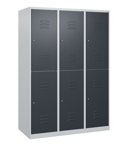 C+P Doppelstöckiger Spind Classic PLUS, 3 Abteile, 1700x1200x500mm, 7035/7016, Zylinderschlösser, 0803007-32 S10020