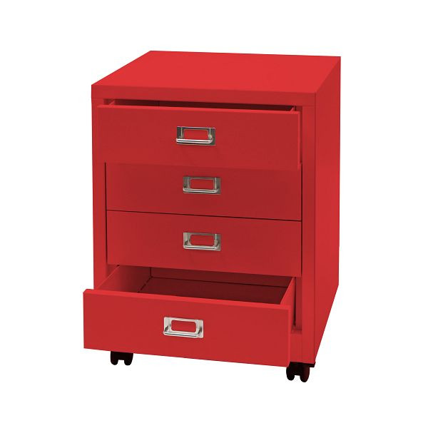 Mendler Rollcontainer HWC-L49, Schubladenschrank Stahlschrank Aktenschrank, Metall 55x40x41cm 4 Schubladen, rot, 99425