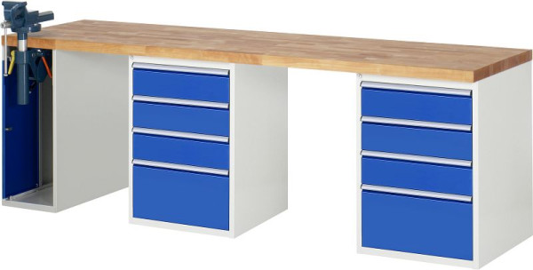 RAU Werkbank Serie 7000 - Baukasten-Bauweise, 8 x Schublade, 1 x Schraubstockschrank, 2500x840x700 mm, 03-7510A9-257B4S.11