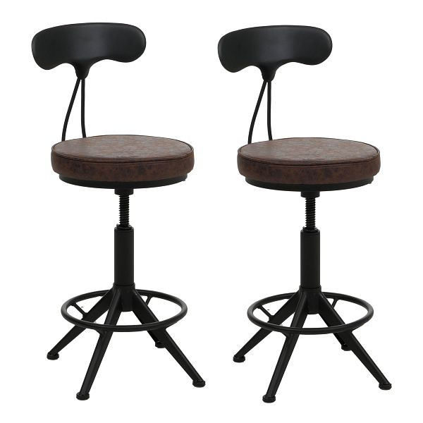 Mendler 2er-Set Barhocker HWC-O84, Barstuhl Drehhocker Industrial höhenverstellbar, Kunstleder Metall, braun-schwarz, 118592
