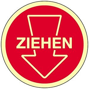 Moedel Piktogramm Ziehen mit Pfeil, Folie, langnachleuchtend, Ø 100 mm, 52315