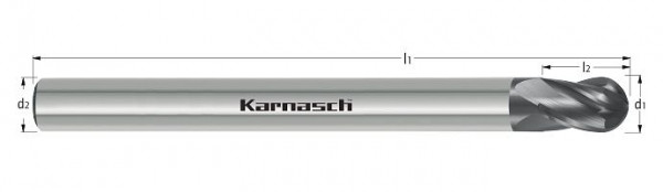 Karnasch VHM-3D-Radiusfräser, Rockwell Cutter d= 10,0/r= 5,0/L3= 30/L1= 68/Z=4 UFX-24, 306486100030068