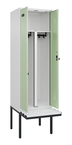 C+P PSA Doppel-Spind Evolo PLUS, Bank, 2 Abteile, 2120x600x815mm, 9016/6019, Drehriegel, Material Sitzfläche Kunststoff, 0490427-20P S10073