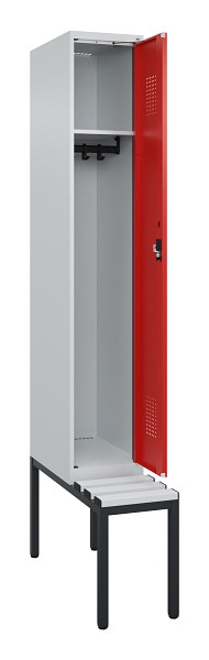 C+P Spind Evolo PLUS, 1 Abteile, 2120x300x815mm, 7035/3020, Haken 3, Zylinderschloss, Sitzfläche Kunststoff, Sitzbank, 0490507-10 S10086