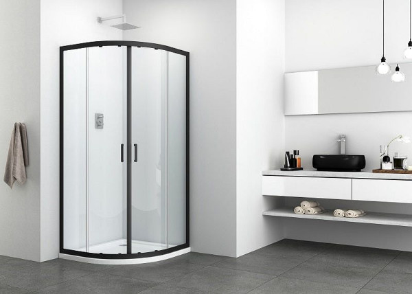 Sanotechnik Rundduschkabine mit 2 Schiebetüren schwarz 78-80x78-80x195cm, R80B
