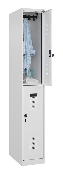 C+P Doppelstöckiger Spind Evolo PLUS, 2 Fächer, 1850x300x500mm, 9016/9016, Drehriegel, 049300-10 S10020