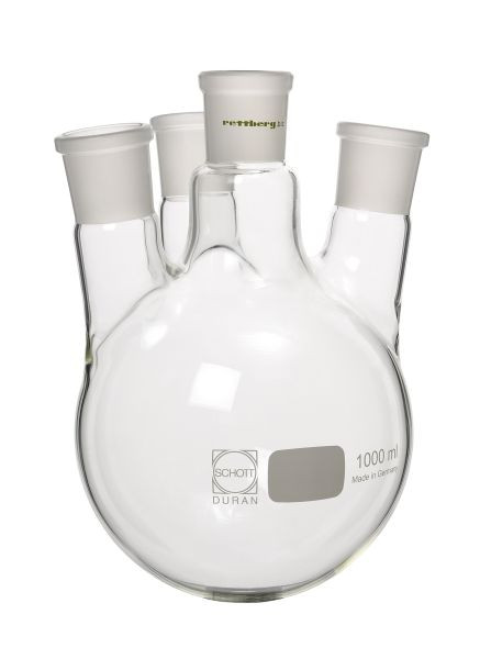Rettberg 4-Halskolben, 10000 ml, Mittelhals NS 45/40, 3x Seitenhälse NS 29/32 schräg (7°), Borosilikatglas 3.3, 134019186