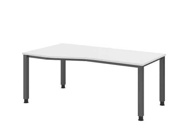 Hammerbacher Schreibtisch QS18, 180 x 100/80cm, Platte: Weiß, 25 mm dick, 4-Fuß-Gestell in Graphit (ähnlich RAL 7012), Arbeitshöhe 68-83,5 cm, VQS18/W/G
