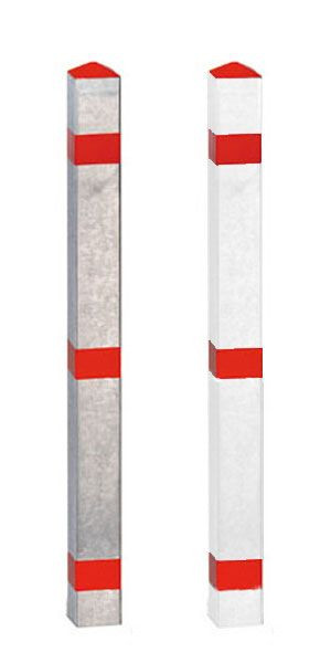 Absperrpfosten "Acero" 70x70mm, aus Aluminium, zum Aufdübeln (Bodenplatte 200x200mm), rot/weiß, 13457-rw
